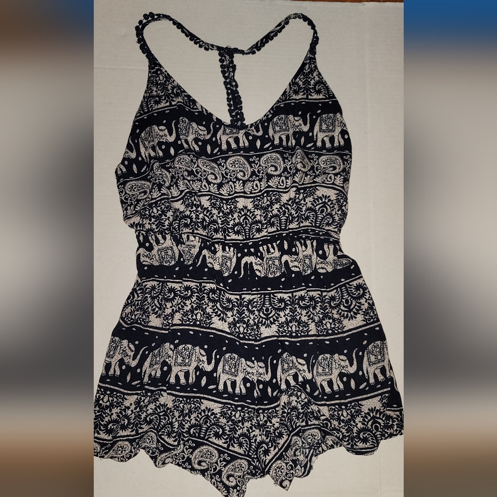 Swell Romper elephant print black and white design decorative racer back